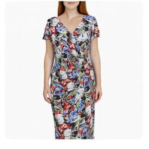 Lauren Ralph Lauren SZ 8 Black Label Floral Wrap Front Dress